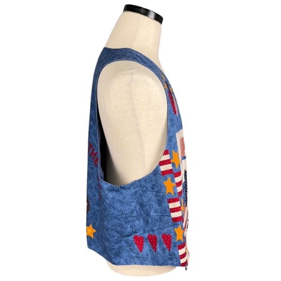 Vintage 80s Large Patriotic Quilted Vest With Americana Design Large - Picture 2 of 4